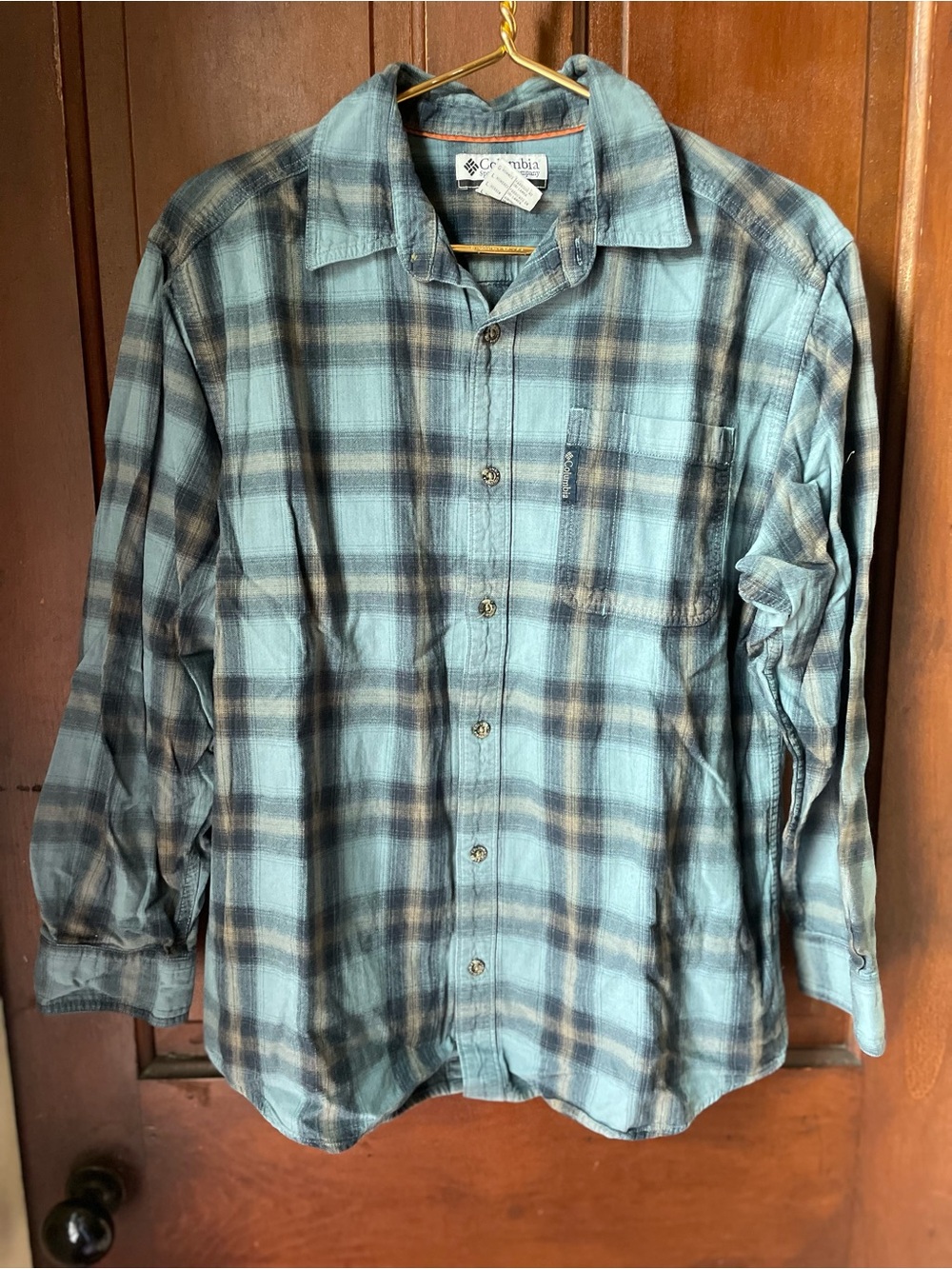 Columbia men's large long sleeve blue plaid button down shirt